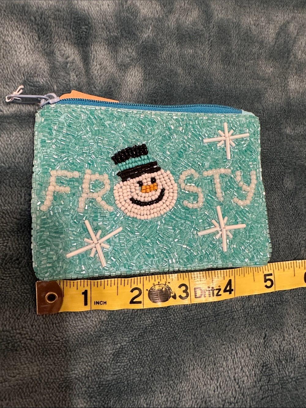 Beaded 'Frosty' Snowman Zippered Coin Purse-New